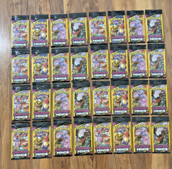 Lot of 32 Pokemon Unified Minds Sun & Moon 3 Card Mini Booster Packs - Image 1