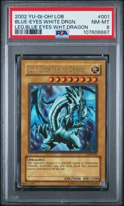 Yu-gi-oh 2002 Blue-Eyes White Dragon LOB-001 Misprint Error Foil Shift PSA 8 - Image 1