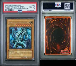 Yu-gi-oh 2002 Blue-Eyes White Dragon LOB-001 Misprint Error Foil Shift PSA 8 - Image 3