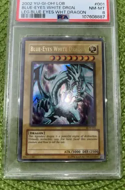 Yu-gi-oh 2002 Blue-Eyes White Dragon LOB-001 Misprint Error Foil Shift PSA 8 - Image 4