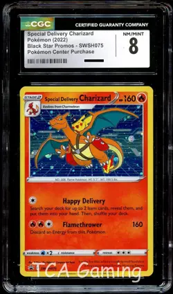 CGC 8 NM-MINT Special Delivery Charizard SWSH075 HOLO PROMO Pokemon CENTER Card - Image 1