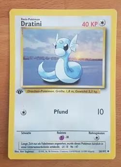 Pokemon Karte Dratini 26/102 1. Edition Basis Deutsch NM - Image 1