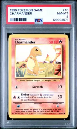 1999 POKEMON BASE SET UNLIMITED #46 CHARMANDER PSA 8 - Image 1