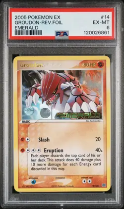 2005 POKEMON EX EMERALD #14 GROUDON-REVERSE FOIL PSA 6 - Image 1