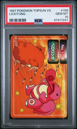 PSA 10 GEM MINT Lickitung Vs. Raticate #108 Topsun Carddass Pokemon 1997 POP 3 - Image 1
