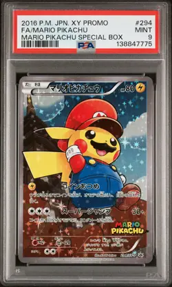 2016 POKEMON JPN XY PROMO MARIO PIKACHU SPECIAL BOX FULL ART/MARIO PIKACHU PSA 9 - Image 1
