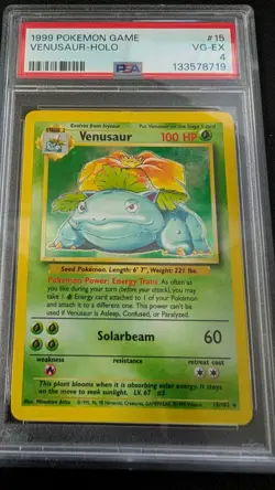 Pokemon TCG Base Set Venusaur 15/102 Holo PSA 4 VG-EX - Image 1