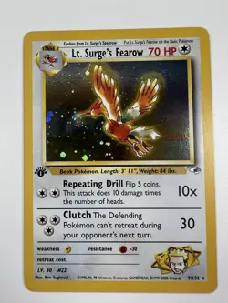 Pokemon Lt. Surge's Fearow 007/132 Gym Heroes Holo First Edition LP/NM - Image 1
