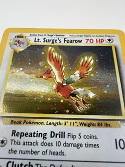 Pokemon Lt. Surge's Fearow 007/132 Gym Heroes Holo First Edition LP/NM - Image 2