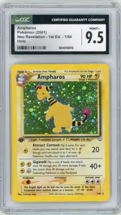 2001 Pokemon Neo Revelation Ampharos 1/64 1st Edition Holo CGC 9.5 *SWIRL* - Image 1