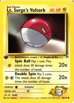 Pokemon TCG Lt. Surge's Voltorb Gym Heroes 84/132 1st Edition Common DMG - Image 1