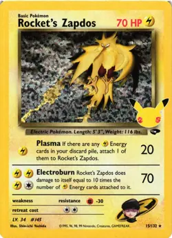 Pokemon TCG Rocket's Zapdos 15/132 Celebrations: Classic Collection Holo VLP - Image 1