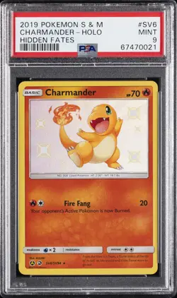 2019 POKEMON SUN & MOON HIDDEN FATES #SV6 CHARMANDER-HOLO PSA 9 - Image 1