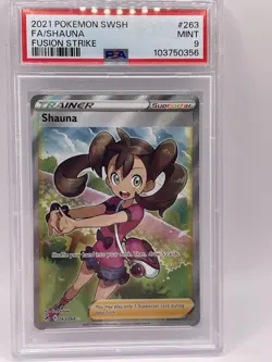 PSA 9 2021 Pokemon SHAUNA #263 Full Art Trainer SWSH Fusion Strike MINT - Image 1