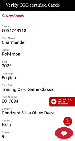 CGC 9 Charmander CLC 001 TCG Classic Collection Holo Pokemon Card 2023 English - Image 3