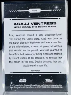 2024 Topps Star Wars Clone Wars Chrome Refractor Asajj Ventress #136 Holo Card - Image 3