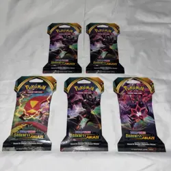 LOT OF 5 Pokemon Darkness Ablaze Sleeved Packs - Sword & Shield - Sealed - Image 1