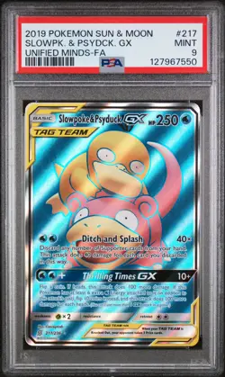 2019 POKEMON SUN & MOON UNIFIED MINDS #217 FULL ART/SLOWPOKE & PSYDUCK GX PSA 9 - Image 1