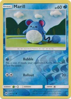 Pokemon TCG Burning Shadows - Marill 34/147 (Reverse Holo) - Image 1