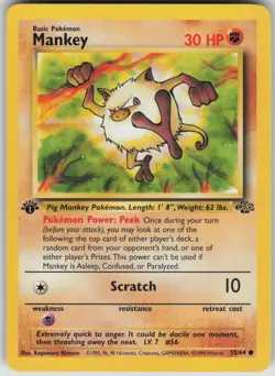 Pokemon TCG Mankey Common Jungle 1st Edition 55/64 - Image 1