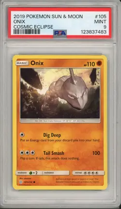 2019 Pokemon Sun & Moon Cosmic Eclipse Onix #105 PSA 9 - Image 1
