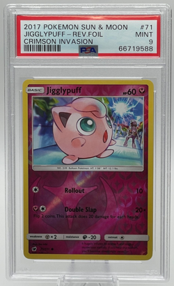 2017 POKEMON SUN & MOON CRIMSON INVASION #71 JIGGLYPUFF REVERSE FOIL PSA 9 MINT - Image 1