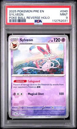 2025 POKEMON PRE EN-PRISMATIC EVOLUTIONS POKE BALL REVERSE HOLO SYLVEON PSA 9 - Image 1