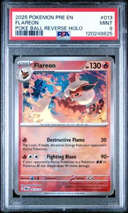 2025 POKEMON PRE EN-PRISMATIC EVOLUTIONS POKE BALL REVERSE HOLO FLAREON PSA 9 - Image 1