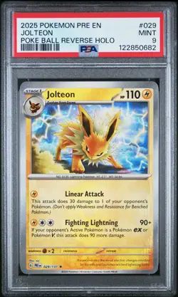 2025 POKEMON PRE EN-PRISMATIC EVOLUTIONS POKE BALL REVERSE HOLO JOLTEON PSA 9 - Image 1