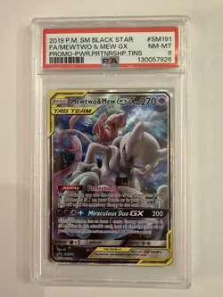 2019 POKEMON SM BLACK STAR PROMO #SM191 FULL ART/MEWTWO & MEW GX PSA 8 - Image 1