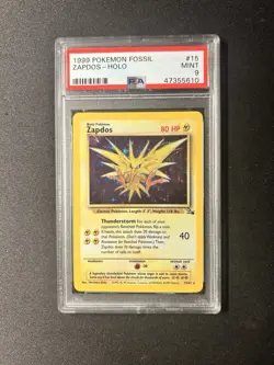 1999 Pokemon Fossil Zapdos Holo Rare Card 15/62 PSA 9 Mint - Image 1