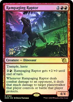 MTG FOIL Rampaging Raptor Prerelease March of the Machine - Promo: Date Stamped - Image 1
