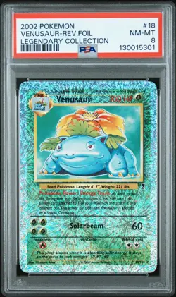 2002 POKEMON LEGENDARY COLLECTION #18 VENUSAUR-REVERSE FOIL PSA 8 - Image 1
