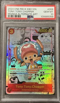 One Piece Card Game Tony Tony Chopper Alt Art Manga PSA 10 English EB01-006 - Image 1