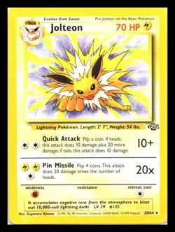 Jolteon 20/64 - Jungle - Rare - Pokemon Card Non Holo - Played Condition MP - Image 1
