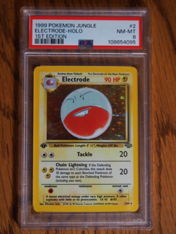 Pokemon 1999 1st Edition Jungle Electrode rare foil card, PSA 8 - Image 1