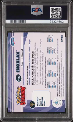 2000 Danone Pokemon Stadium Tip #27 Snorlax PSA 9 Pop 8. Just 4 Higher! Sharp! - Image 2