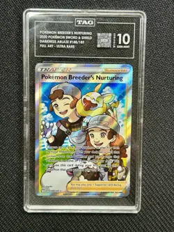 Tag 10 Pokemon Breeder's Nurturing FA #188 - 2020 SWSH Darkness Ablaze Gem Mint - Image 1