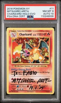 Pokemon PSA 8 Charizard #11 Holo XY Evolutions Auto Mitsuhiro Arita 2016 English - Image 2