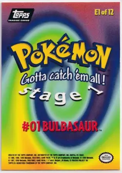 Pokemon Bulbasaur #01 TOPPS Black Logo No. E1/12 English TV Movie Card - Image 2