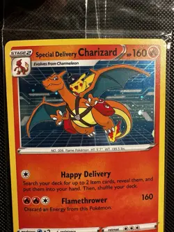 Pokemon TCG Special Delivery Charizard SWSH075 Promo HOLO BLEED/SWIRL - Image 3