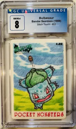 Bulbasaur #02 Stitch Touch Sealdass Pokemon Card BANDAI Japanese Rare PSA 8 NM - Image 1