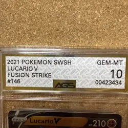 2021 Pokemon Lucario V 146/264 Fusion Strike Sword & Shield AGS 10 GEM MINT FS - Image 3