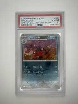 2025 POKEMON BLACK BOLT MASTER BALL REVERSE HOLO #059 KROOKODILE PSA 10 - Image 1