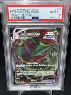 2023 POKEMON SWORD & SHIELD CROWN ZENITH #102 FULL ART/RAYQUAZA VMAX PSA 10 - Image 1