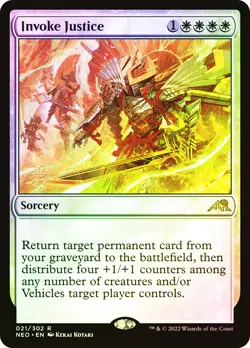 MTG FOIL Invoke Justice Prerelease Kamigawa Neon Dynasty - Promo: Date Stamped - Image 1