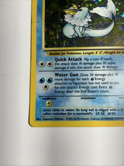 Pokemon TCG Vaporeon Jungle 12/64 Holo 1999-2000 Wizards Base Set Copyright Holo - Image 3