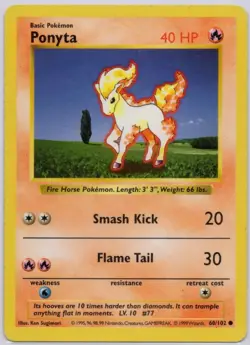 Ponyta 1999 Pokemon Base Set Shadowless No. 60/102 Lightly Played TCG Common - Image 1