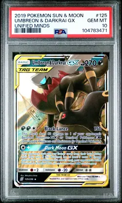 Pokemon PSA 10 Umbreon & Darkrai GX 125/236 Unified Minds Ultra Rare Mint - Image 1