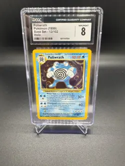 1999 Pokemon Base Set Unlimited Holo 13/102 Poliwrath CGC 8 - Image 1